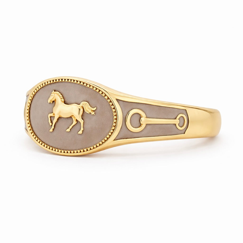 My Heart Horse : Cartouche Enamel Gold Signet Ring