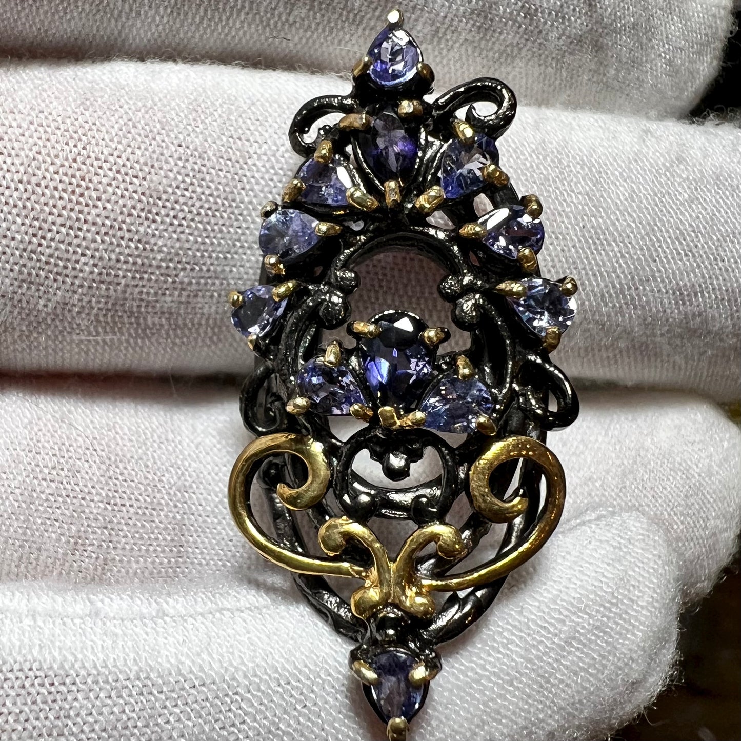 Vesper Reliquary: Tanzanite Nocturne Statement Ring in Blackened Gold