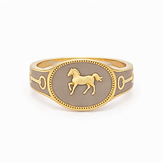 My Heart Horse  : Cartouche Enamel Gold Signet Ring