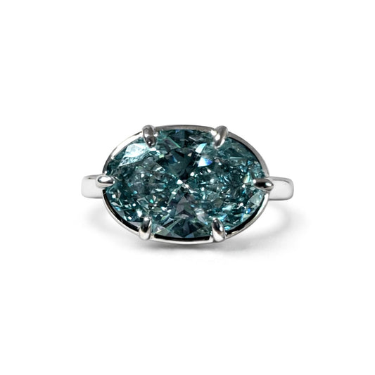 Verdant Tide: 3 Carat Fancy Vivid Blueish Green Diamond Ring