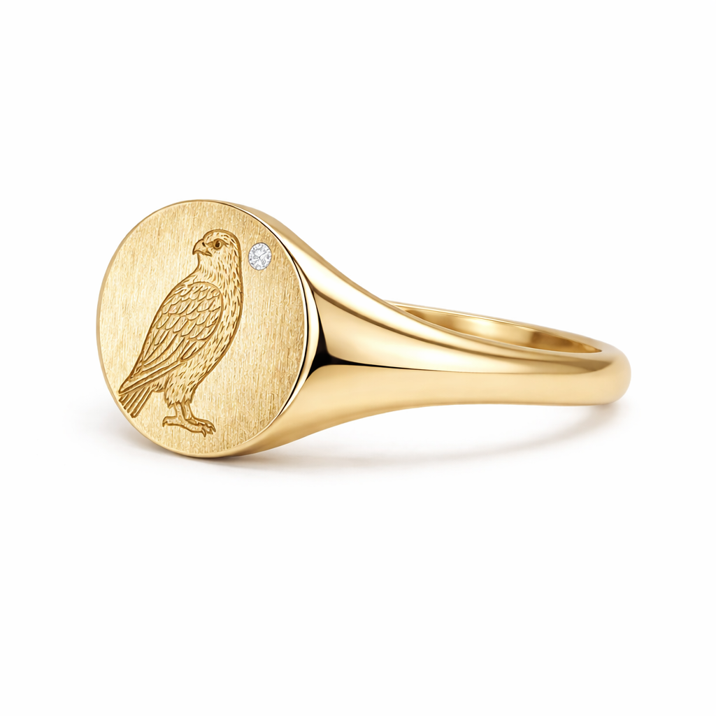 Falcon Signet Ring : Engraved Gold Talisman Ring