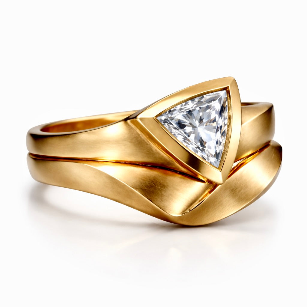 Gilded Keystone : 2 Carat Trilliant Cut Lab Grown Diamond Bridal Set (No. X)