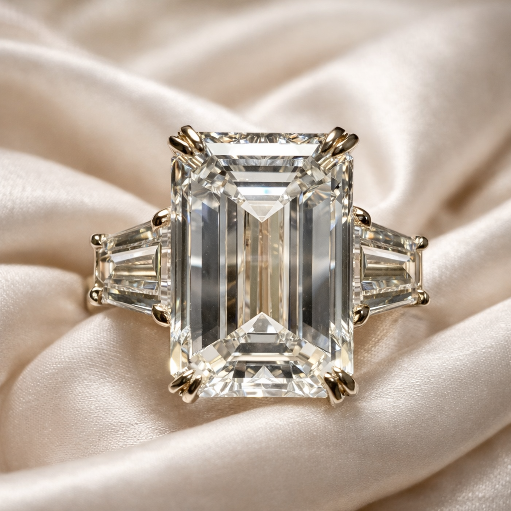 The Grande Emerald : 10 Carat Emerald Cut Lab Grown Diamond Engagement Ring