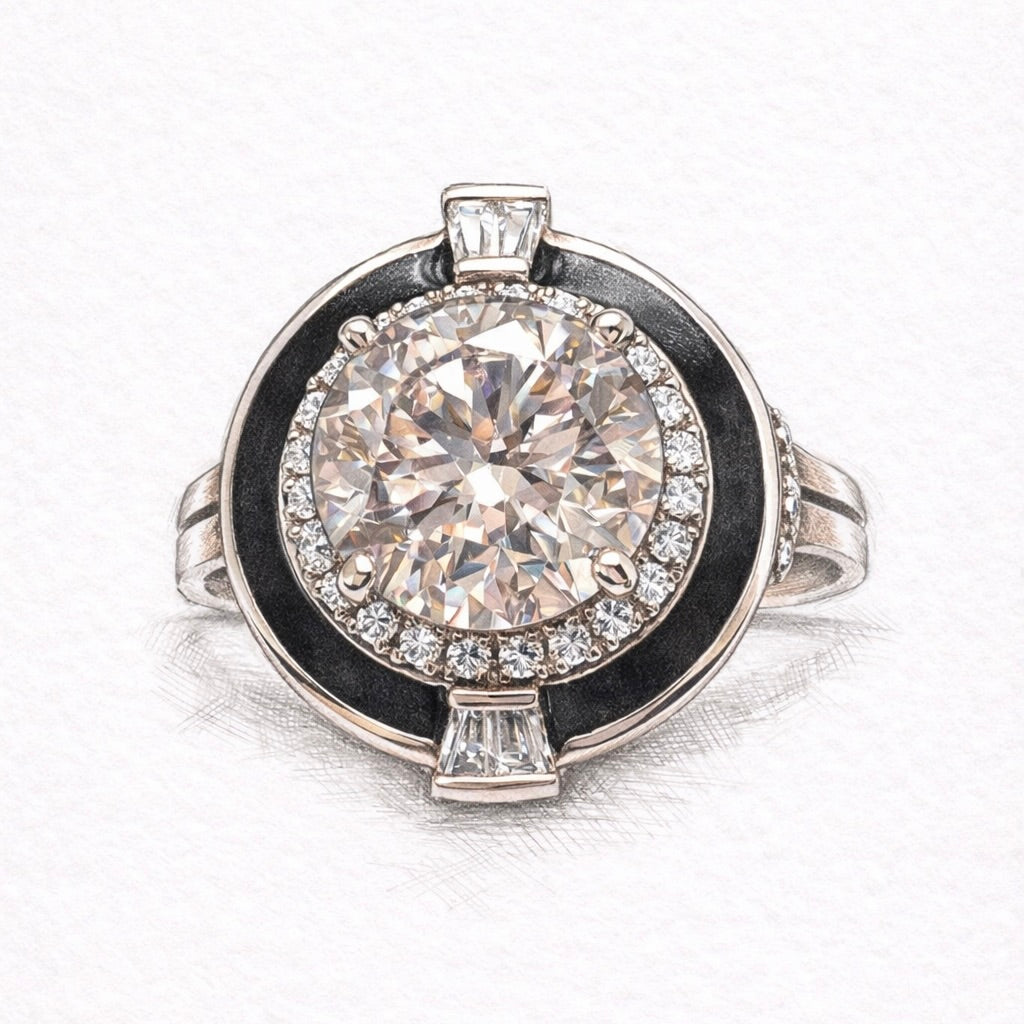 The Axis Noir : 4 Carat Fancy Intense Pink Lab Grown Diamond Black Agate Halo Ring