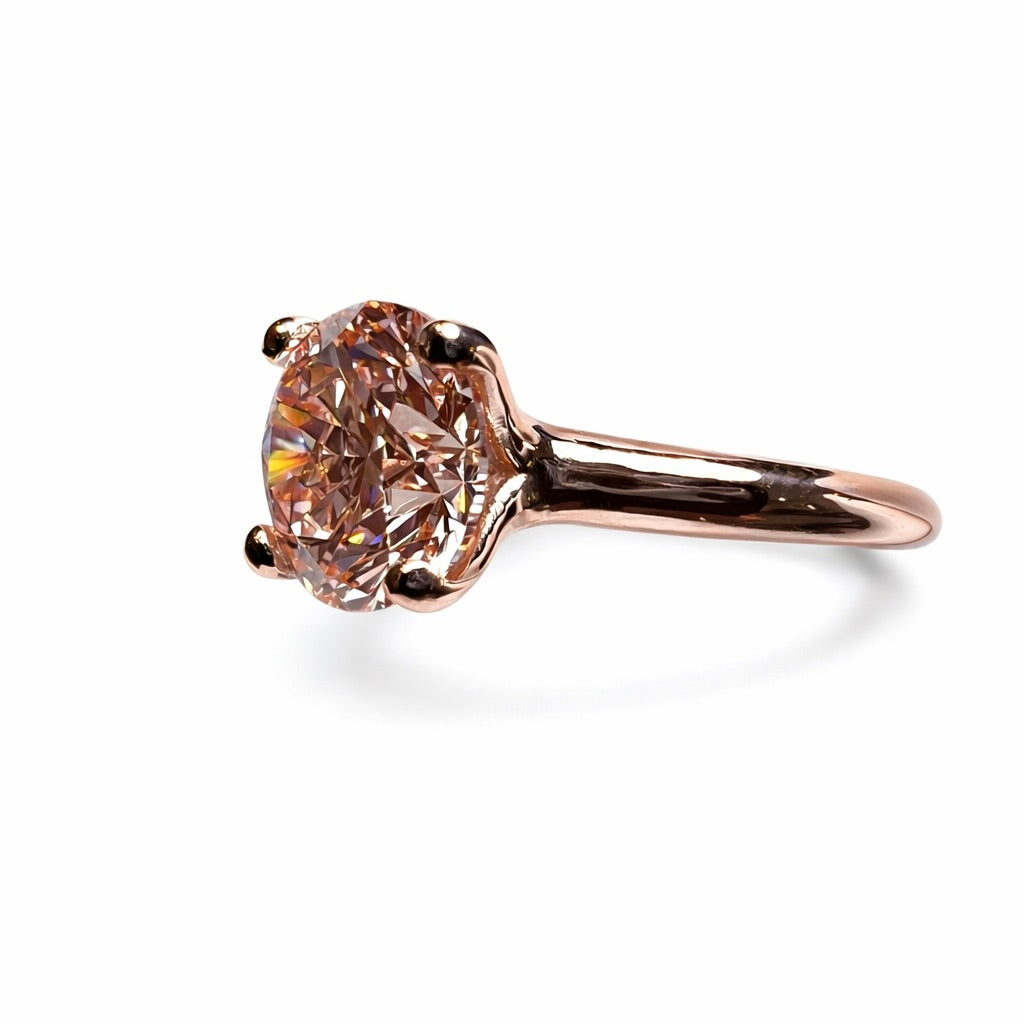 Rose' Lumiere : 3 Carat Round Brilliant Cut Fancy Pink Lab Grown Diamond Ring - (No.XV)