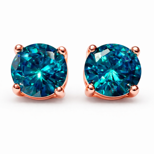 Blue Apatite Stud Earrings Solid Gold Basket Settings