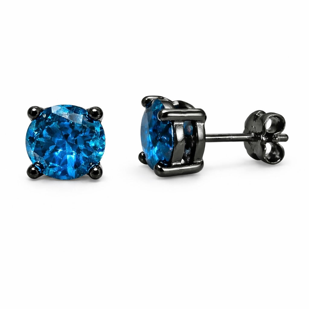 Swiss Blue Topaz Eclipse : Black Gold Blue Topaz Stud Earrings