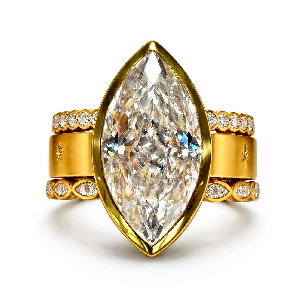 The Fifth Constellation : 4 Carat Marquise Cut Lab Grown Diamond Engagement Ring Set