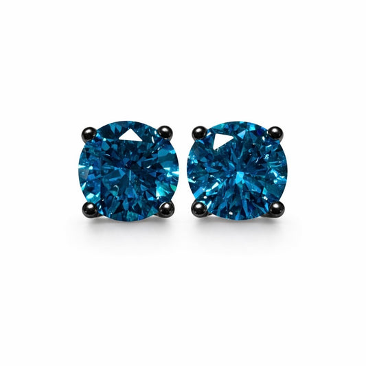 Swiss Blue Topaz Eclipse : Black Gold Blue Topaz Stud Earrings
