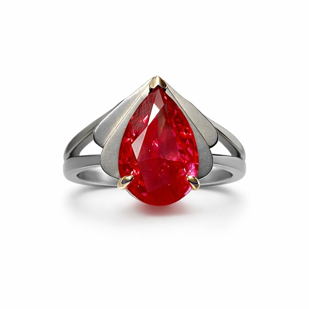 Deco Obsidian Flame : 4 Carat Fancy Vivid Red Lab Grown Diamond Ring
