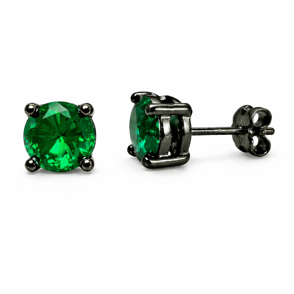 Green Emerald Eclipse : Black Gold Emerald Stud Earrings