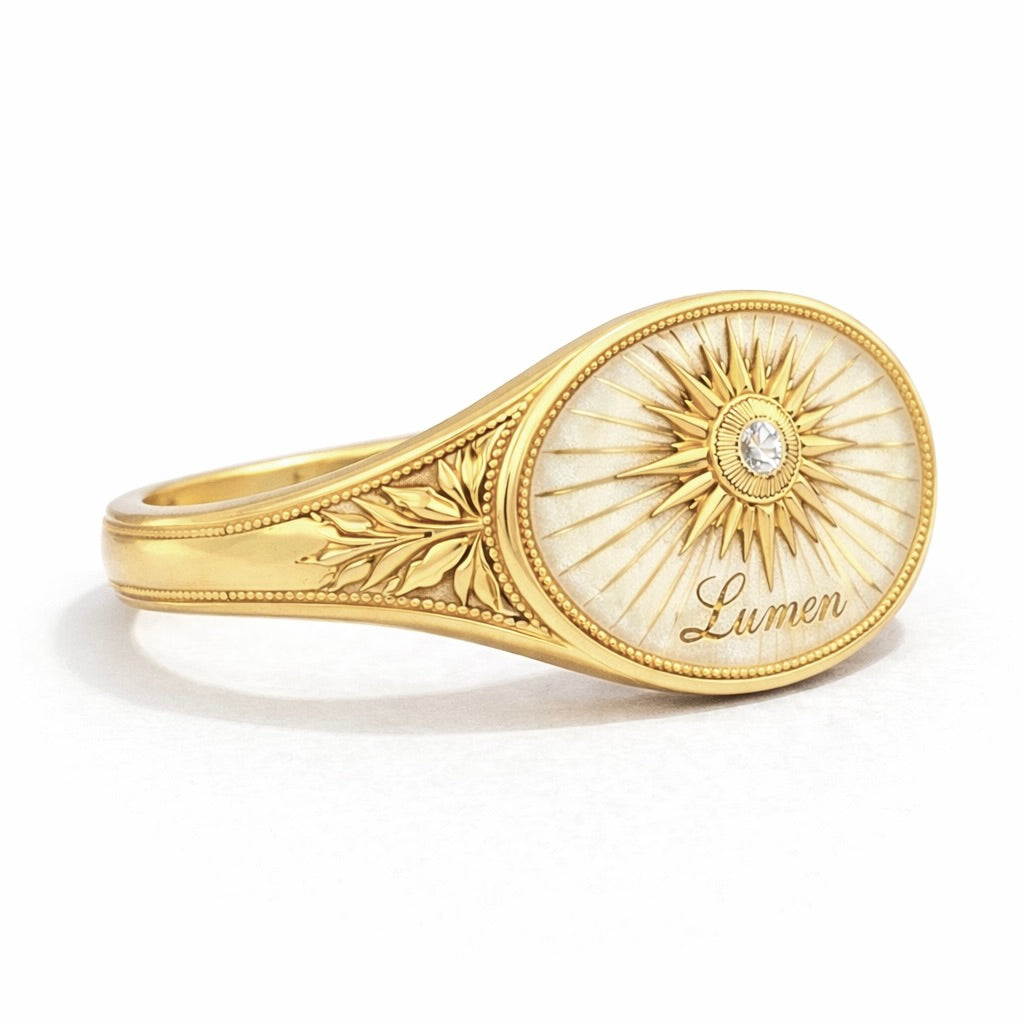 Light  : Sun Cartouche Enamel Gold Signet Ring