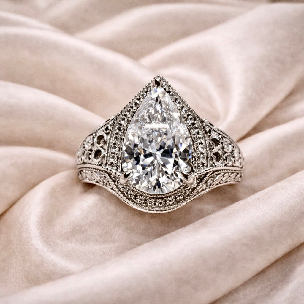 The Filigree Sigil : 3 Carat Pear Cut Lab Grown Diamond Engagement Ring