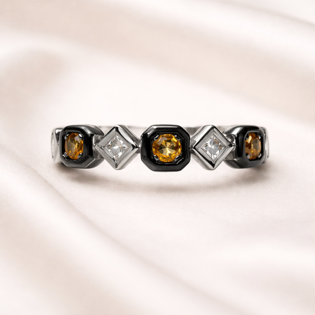 Champagne Interval- Champagne & White Lab Grown Diamond Half Eternity Band (No.V)