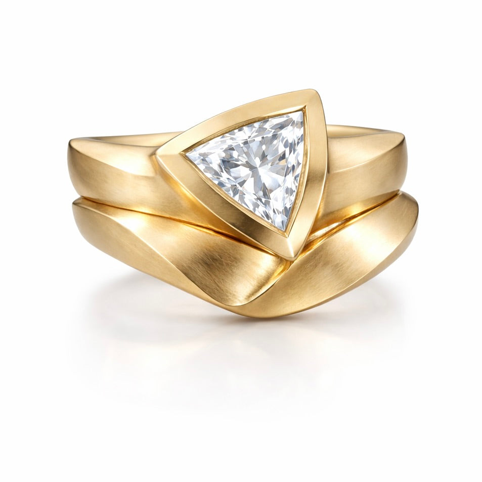Gilded Keystone : 2 Carat Trilliant Cut Lab Grown Diamond Bridal Set (No. X)