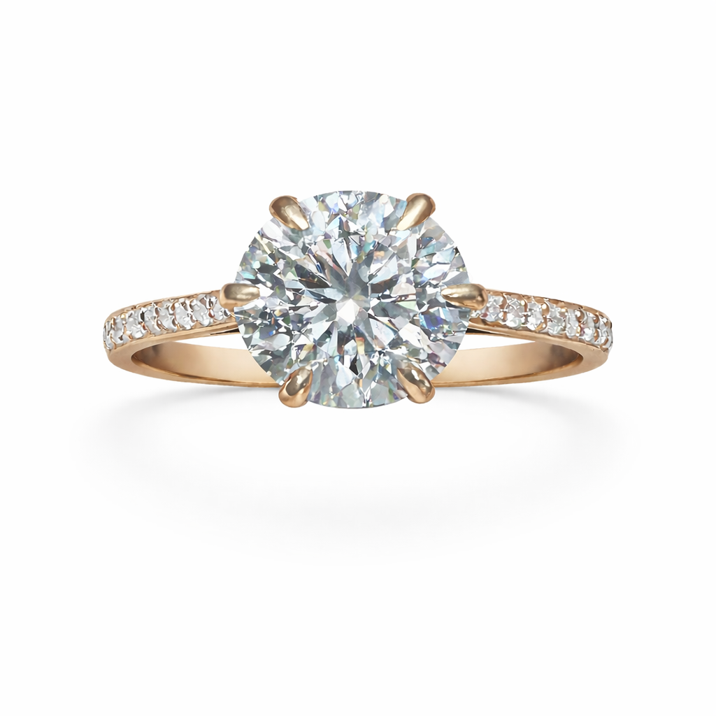 Blush Kiss : 3 Carat Round Brilliant Lab Grown Diamond Pavé Engagement Ring