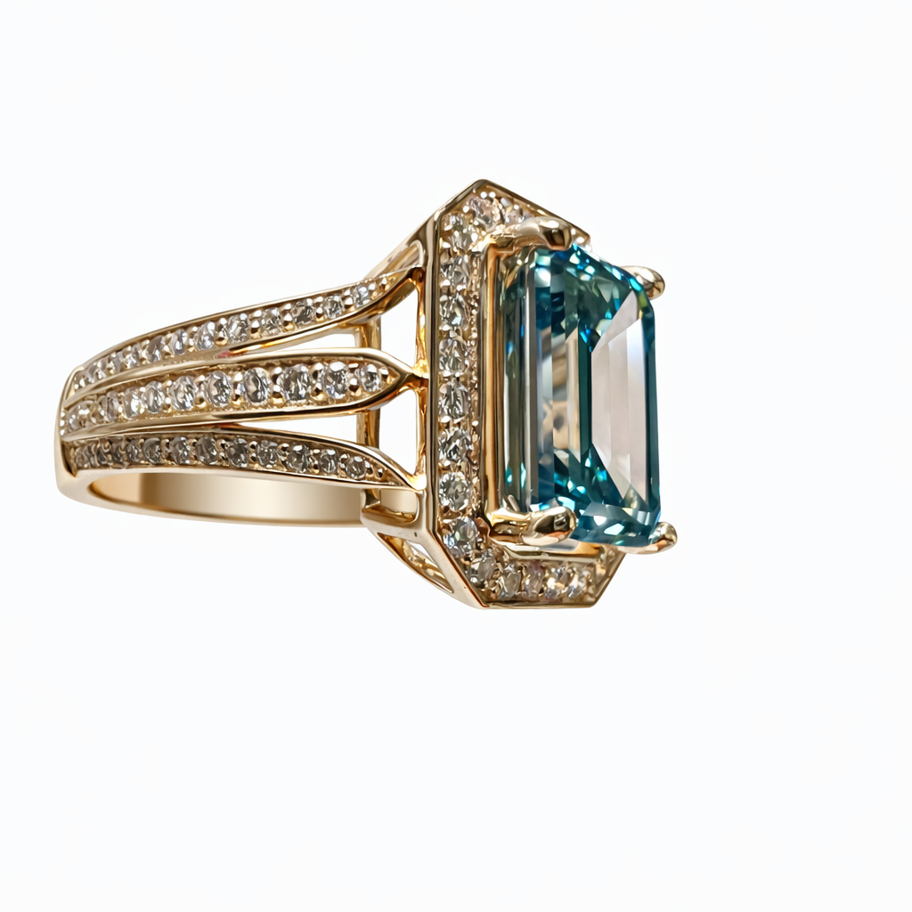 Versele' : 4 Carat Fancy Vivid Greenish Blue Diamond Engagement Ring