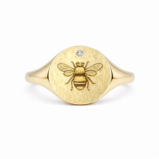 Bumblebee Signet Ring : Engraved Gold Talisman Ring