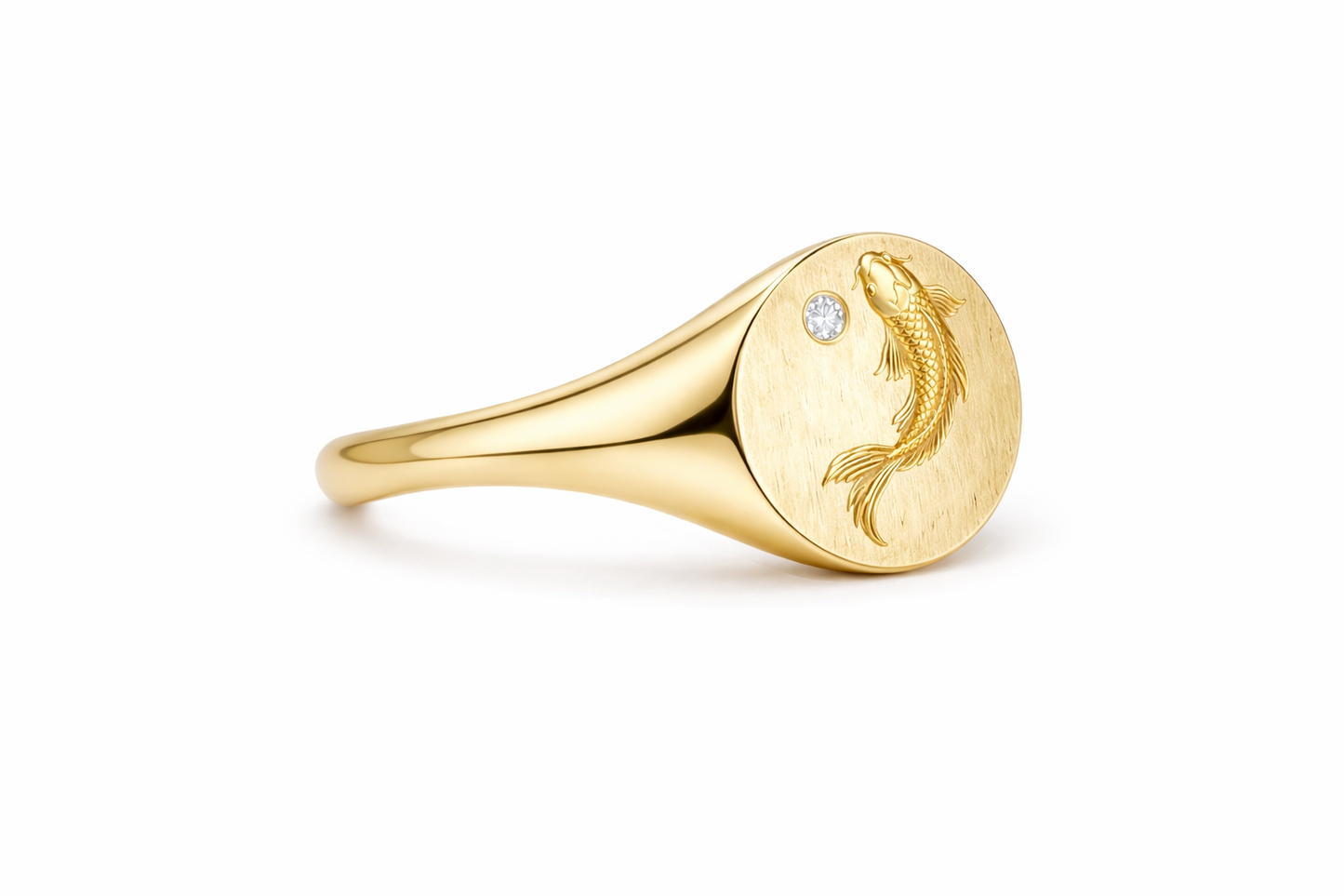 Ascending Koi :  Engraved Gold Talisman Ring