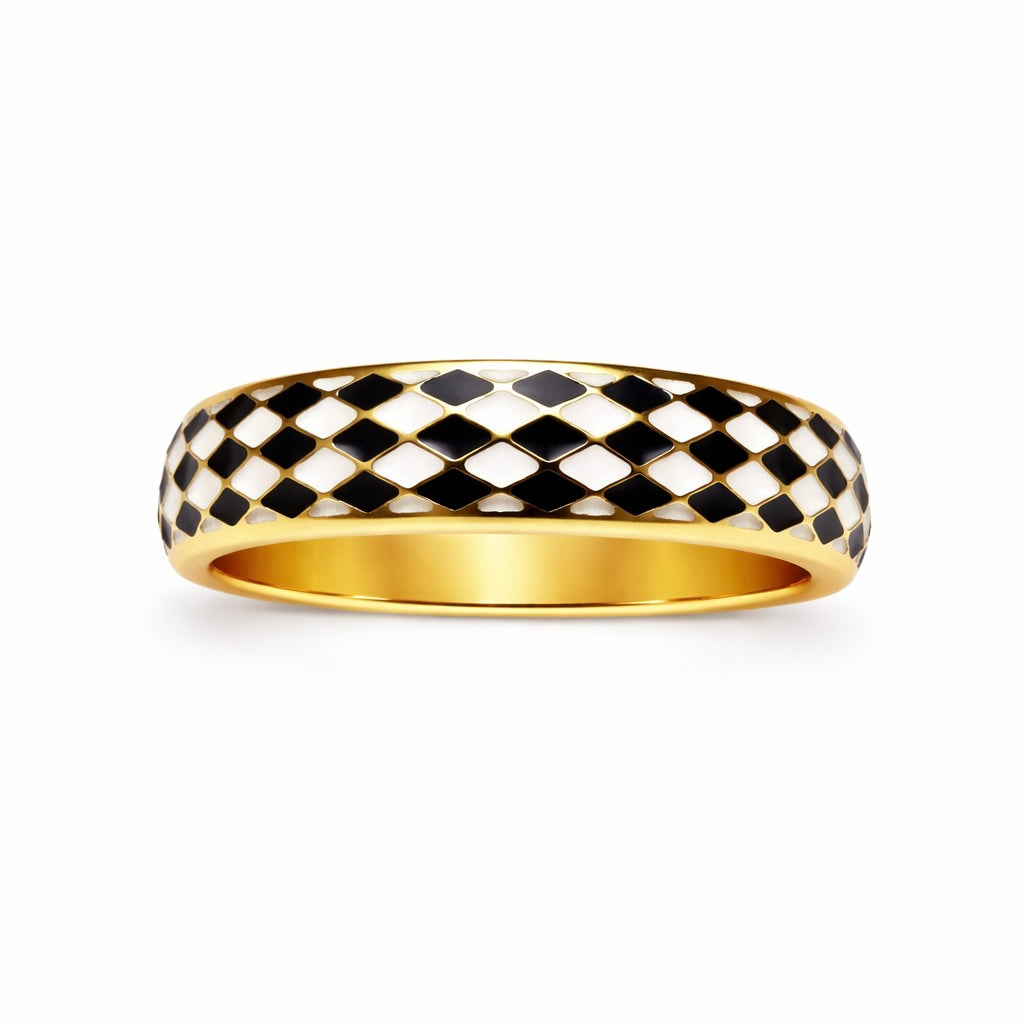 The Harlequin Nocturne Band : 5mm Black & Gold Solid Gold Ring
