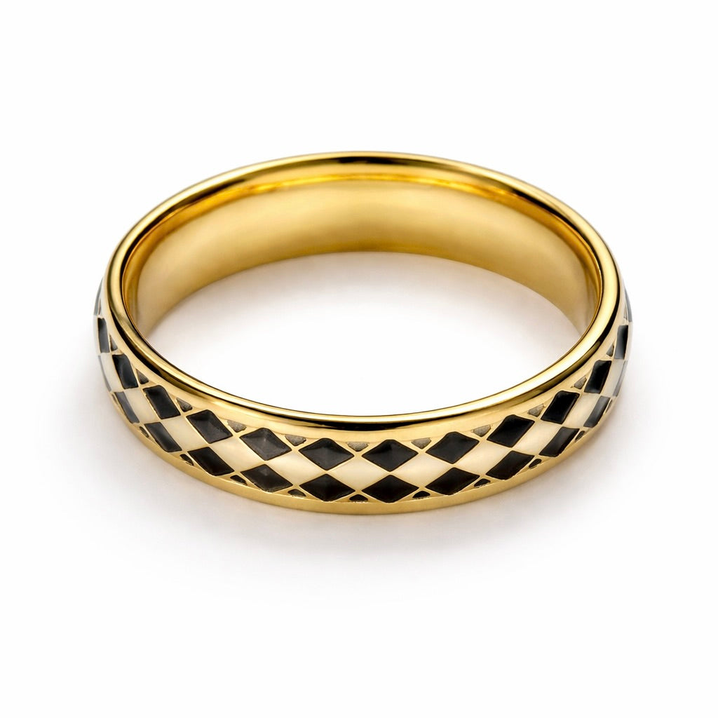 The Harlequin Nocturne Band : 5mm Black & Gold Solid Gold Ring