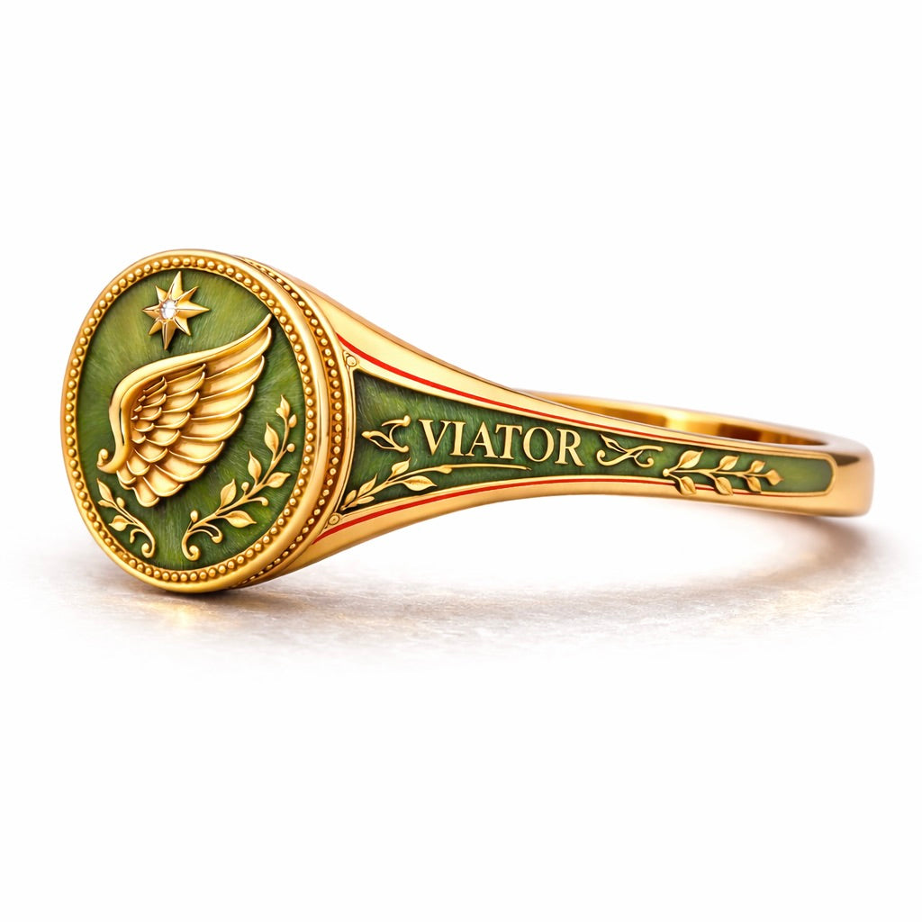 Wanderer : Winged Traveler Cartouche Gold Signet Ring