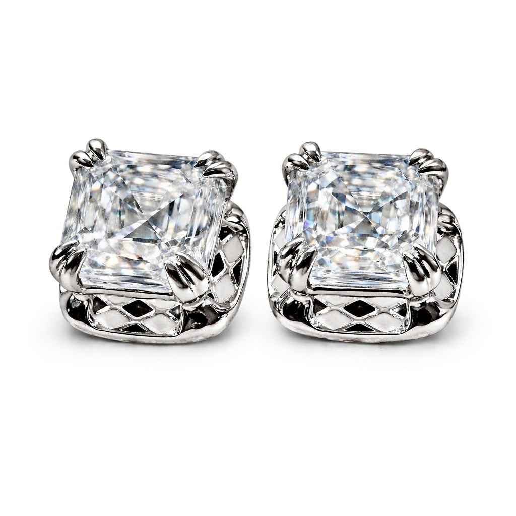 Asscher Cut Checkerboard Diamond Stud Earrings