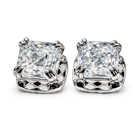 Asscher Cut Checkerboard Diamond Stud Earrings