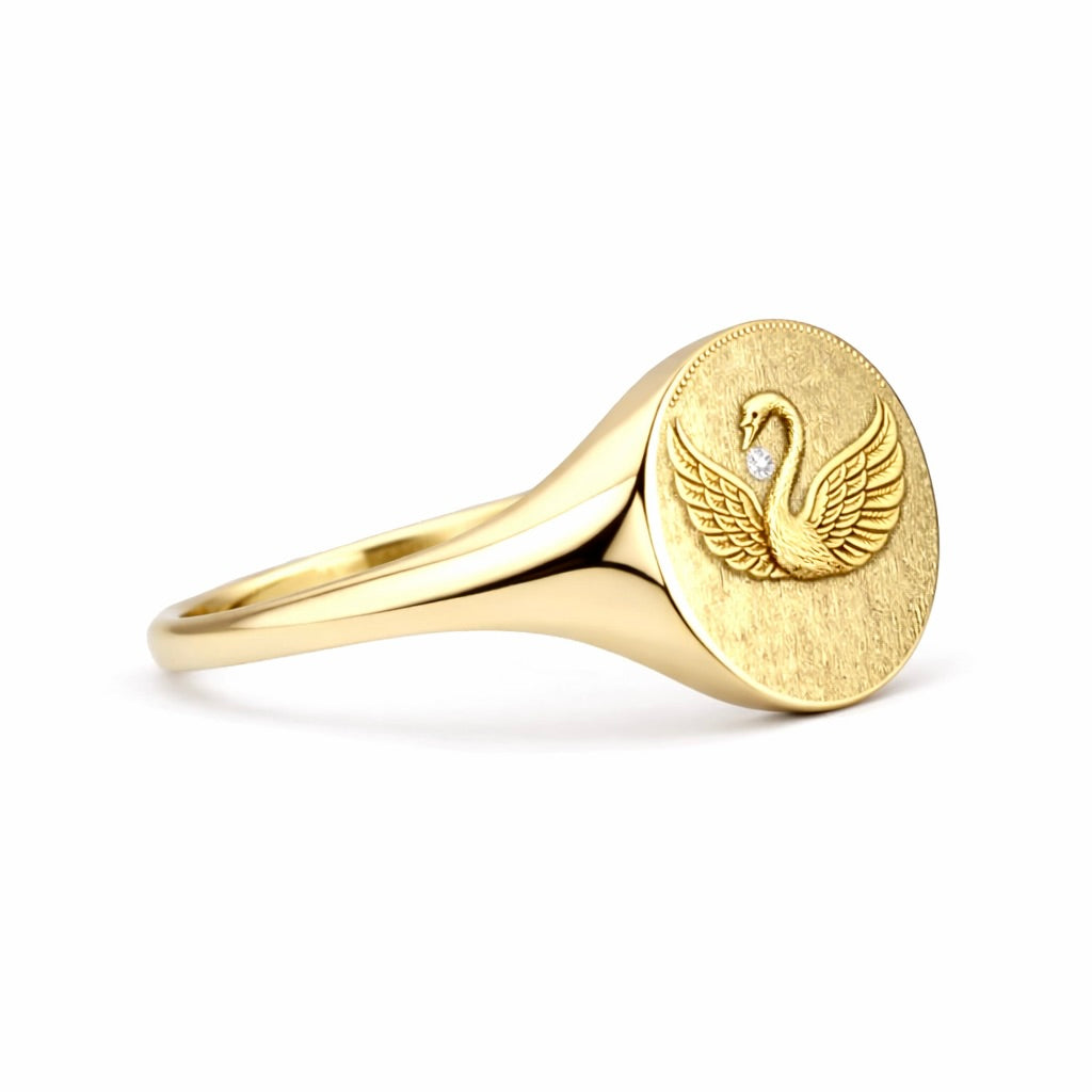 Swan Signet Ring : Engraved Gold Talisman Ring