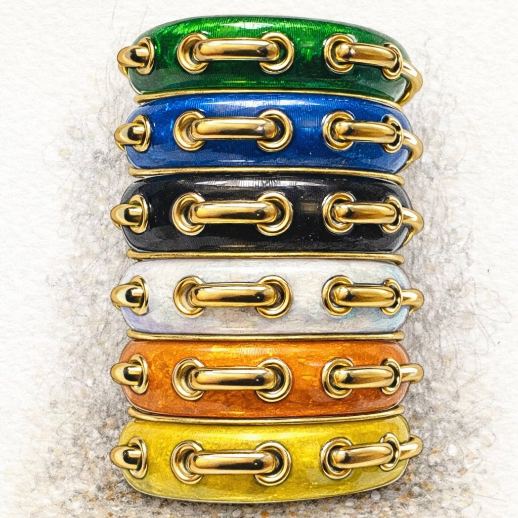 Marias Link Band : Enamel & Solid Gold Link Stacking Ring