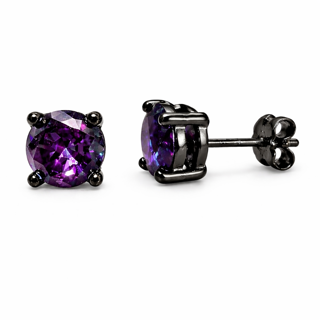 Amethyst Eclipse : Black Gold Amethyst Stud Earrings