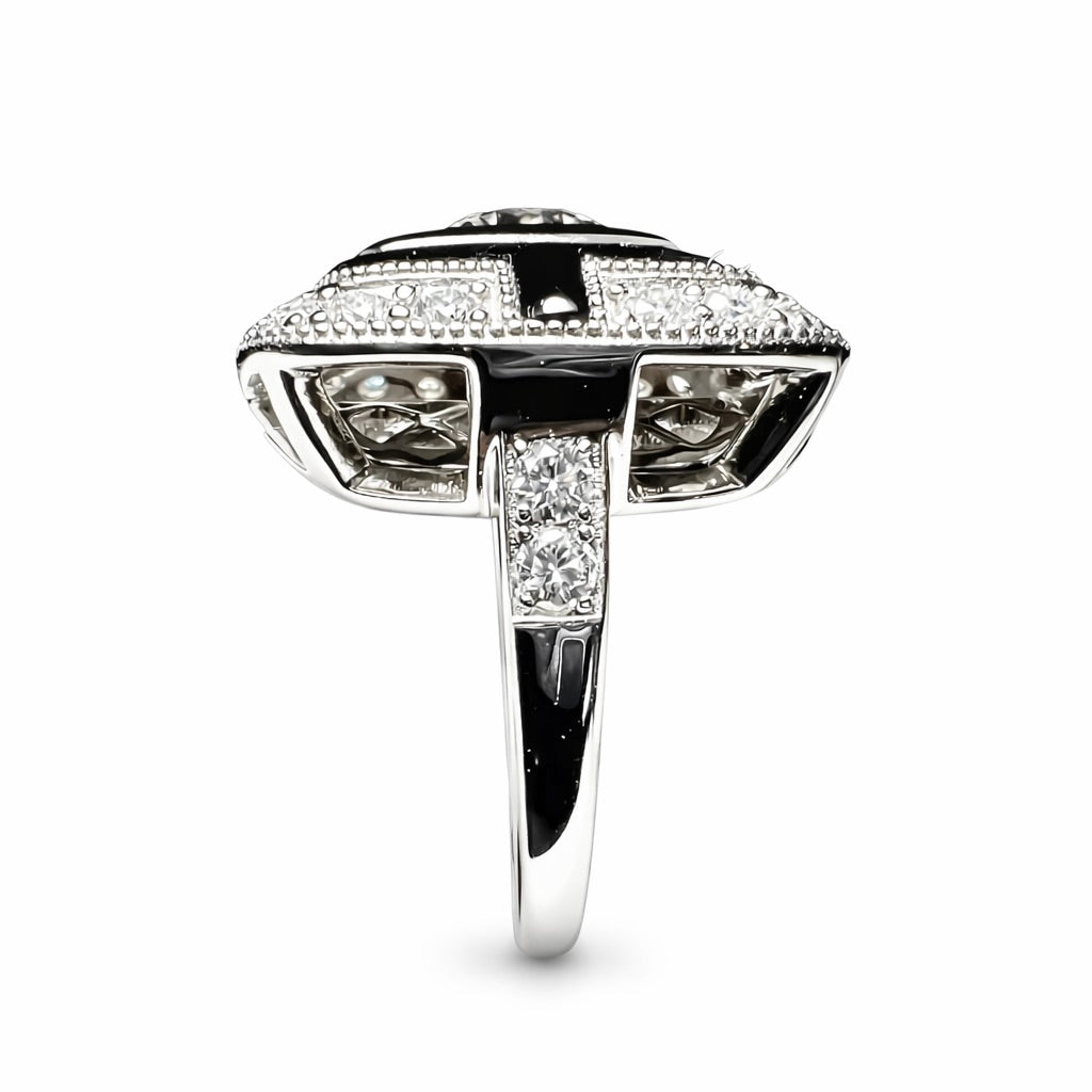 The Noir Halo : 3 Carat Round Lab Grown Diamond Black Agate Halo Ring