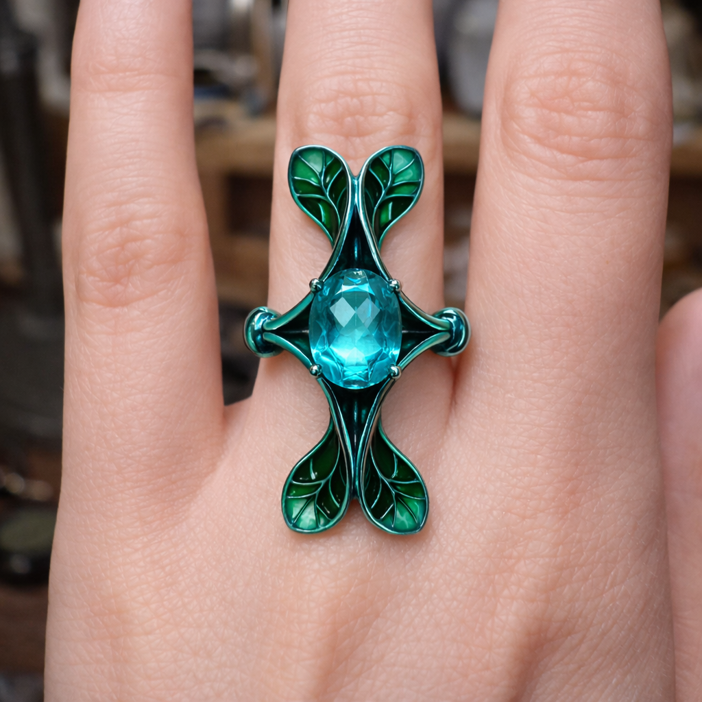Verdant Petal : 3 Carat Oval Cut Lab Grown Green Paraiba Ring - (No.I)