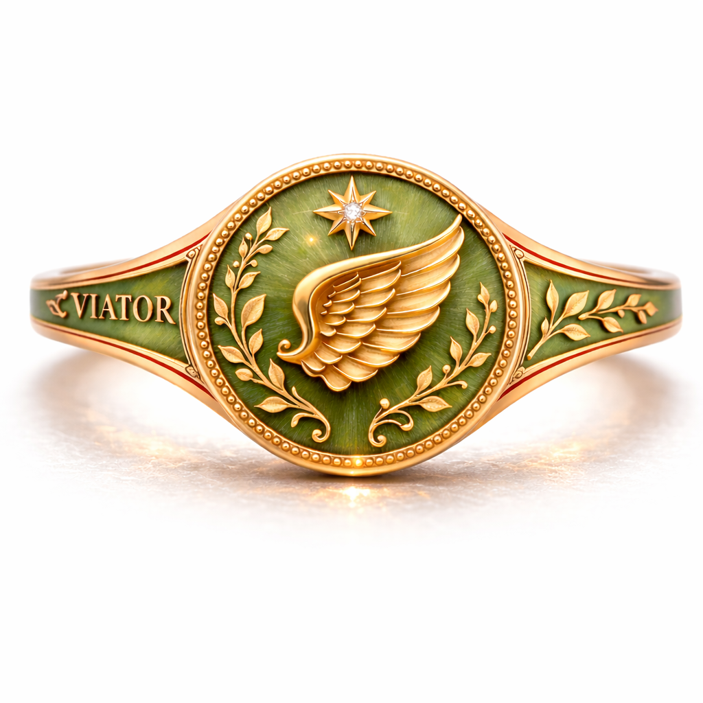Wanderer : Winged Traveler Cartouche Gold Signet Ring