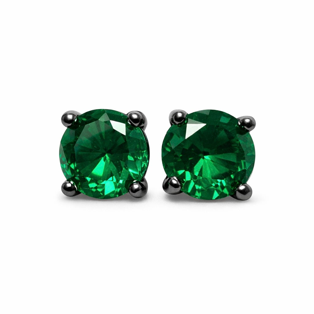 Green Emerald Eclipse : Black Gold Emerald Stud Earrings