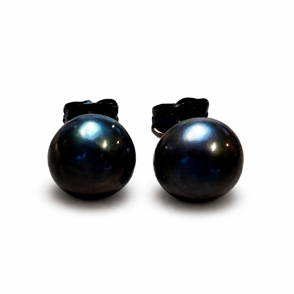 Tahitian Black Pearl  : Black Gold Black Tahitian Pearl Stud Earrings