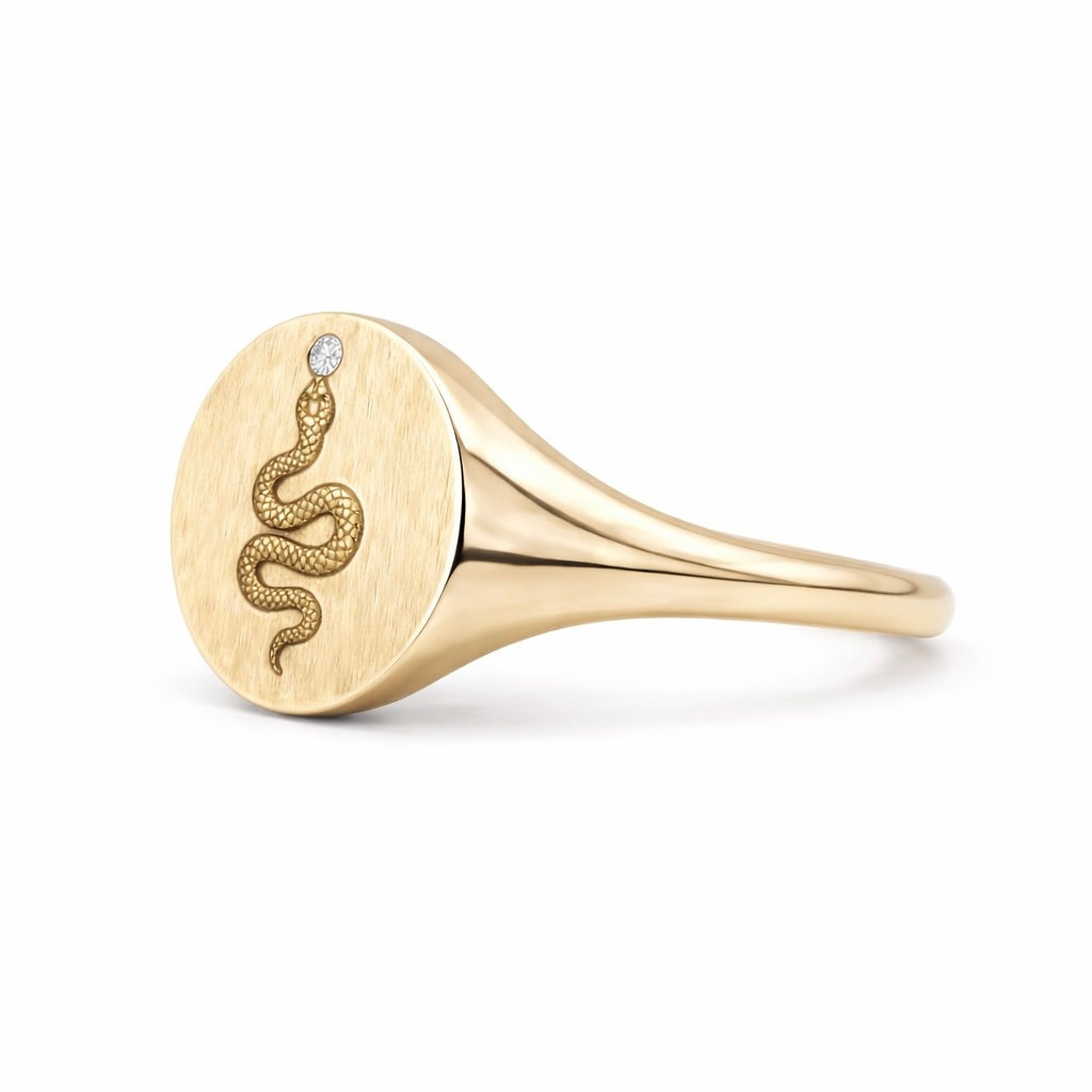 Serpent Signet Ring : Engraved Gold Talisman Ring