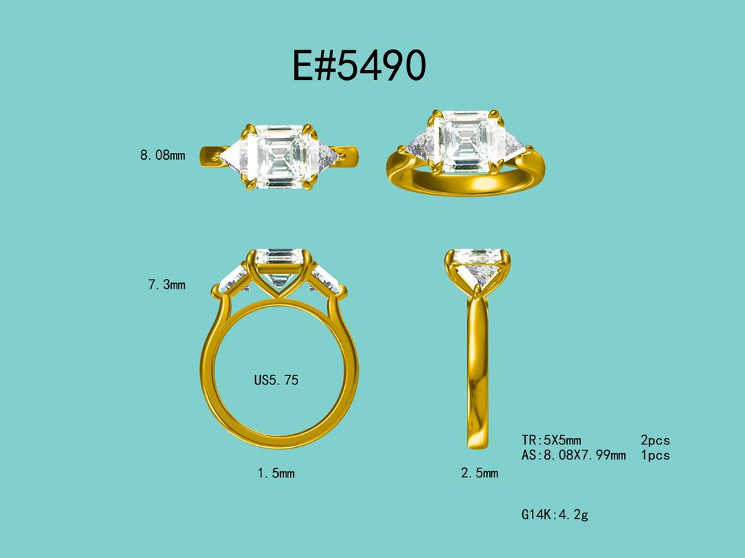 The Aveline : 5 Carat Asscher Cut Lab Grown Diamond Engagement Ring