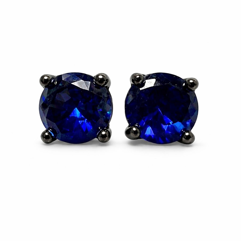 Blue Sapphire Eclipse : Black Gold Sapphire Stud Earrings