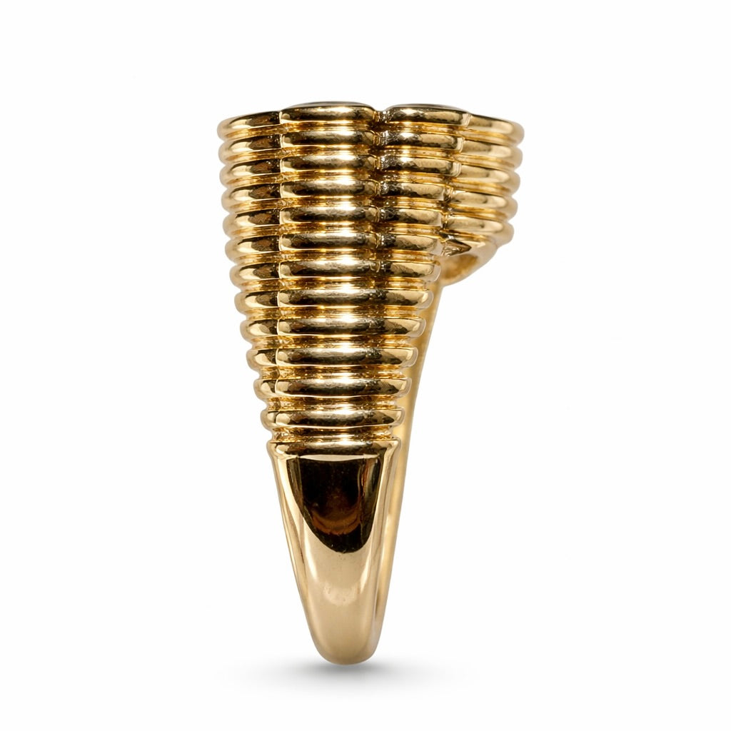 Two Hearts : Lab Grown Diamond and Green Pariaba Toi et Moi Heart Ring in Gold