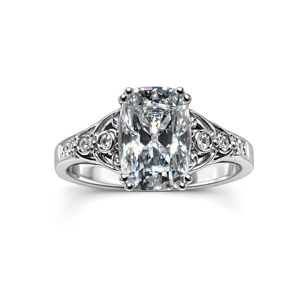 Whispered Lace : 3 Carat Elongated Cushion Cut Lab Grown Diamond Engagement Ring