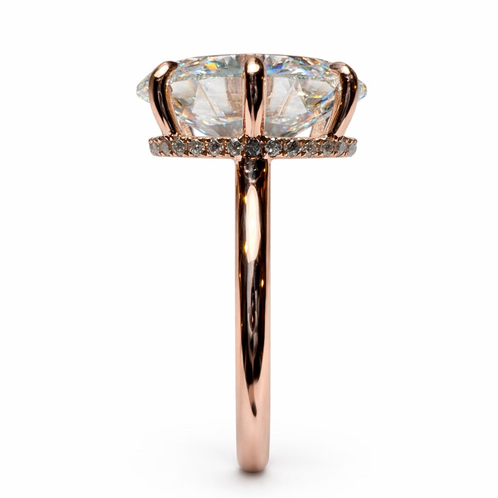 Kensington Oval : 5 Carat Oval Cut Lab Grown Diamond Hidden Halo Engagement Ring