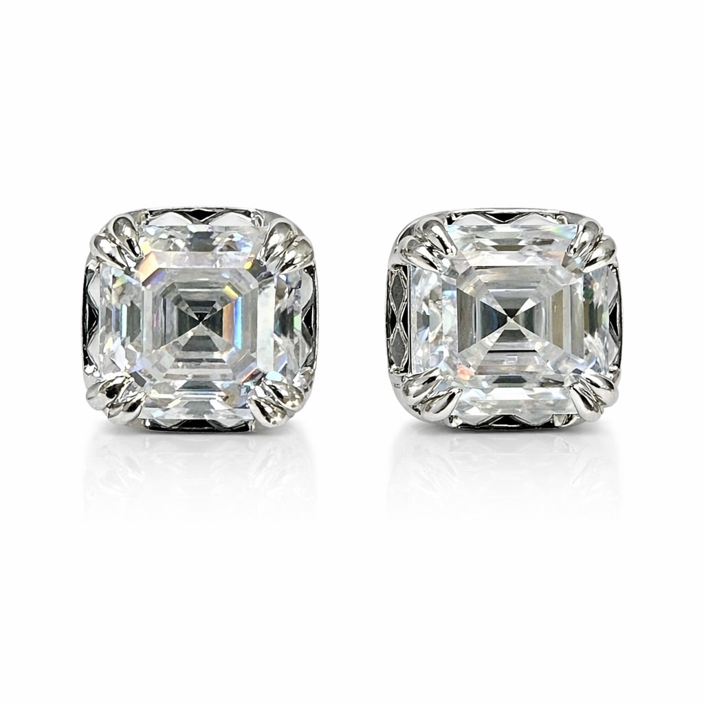 Asscher Cut Checkerboard Diamond Stud Earrings