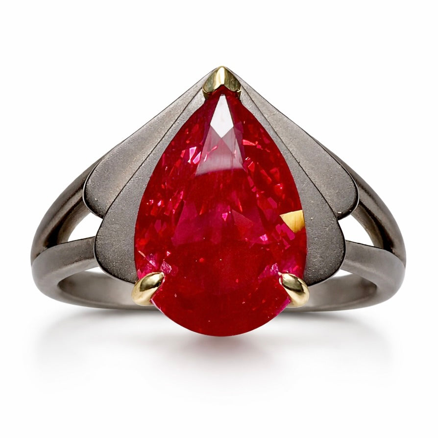 Deco Obsidian Flame : 4 Carat Fancy Vivid Red Lab Grown Diamond Engagement Ring (No. XI)