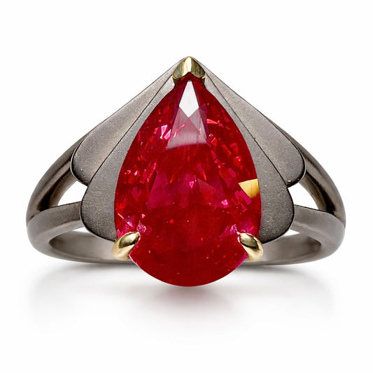 Deco Obsidian Flame - 4 Carat Fancy Vivid Red Lab Grown Diamond Engagement Ring (No. XI)