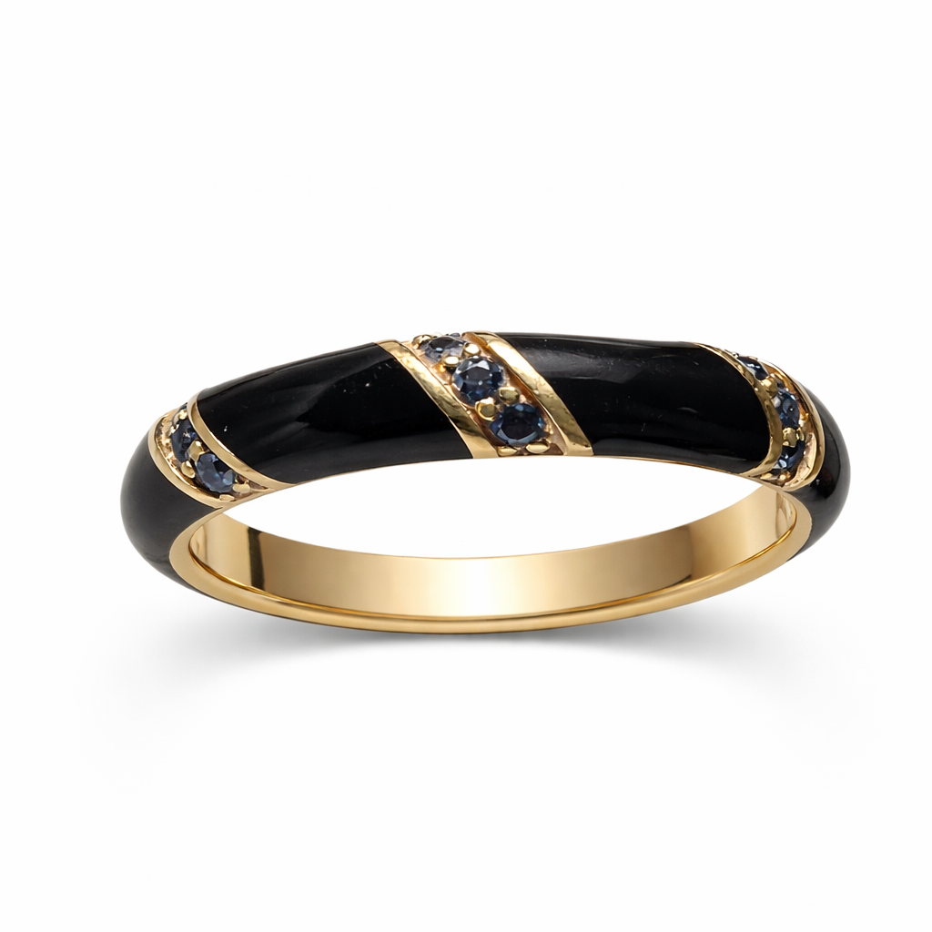 Midnight Riviera Band : 3mm Black Agate & Grey Diamond Solid Gold Ring
