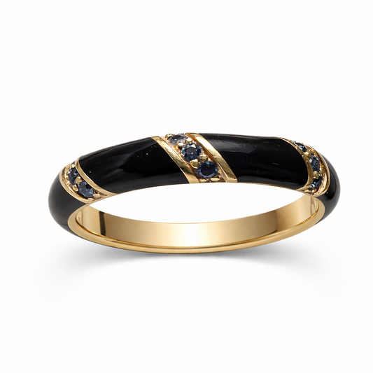 Midnight Riviera Band : 3mm Black Agate & Grey Diamond Solid Gold Ring