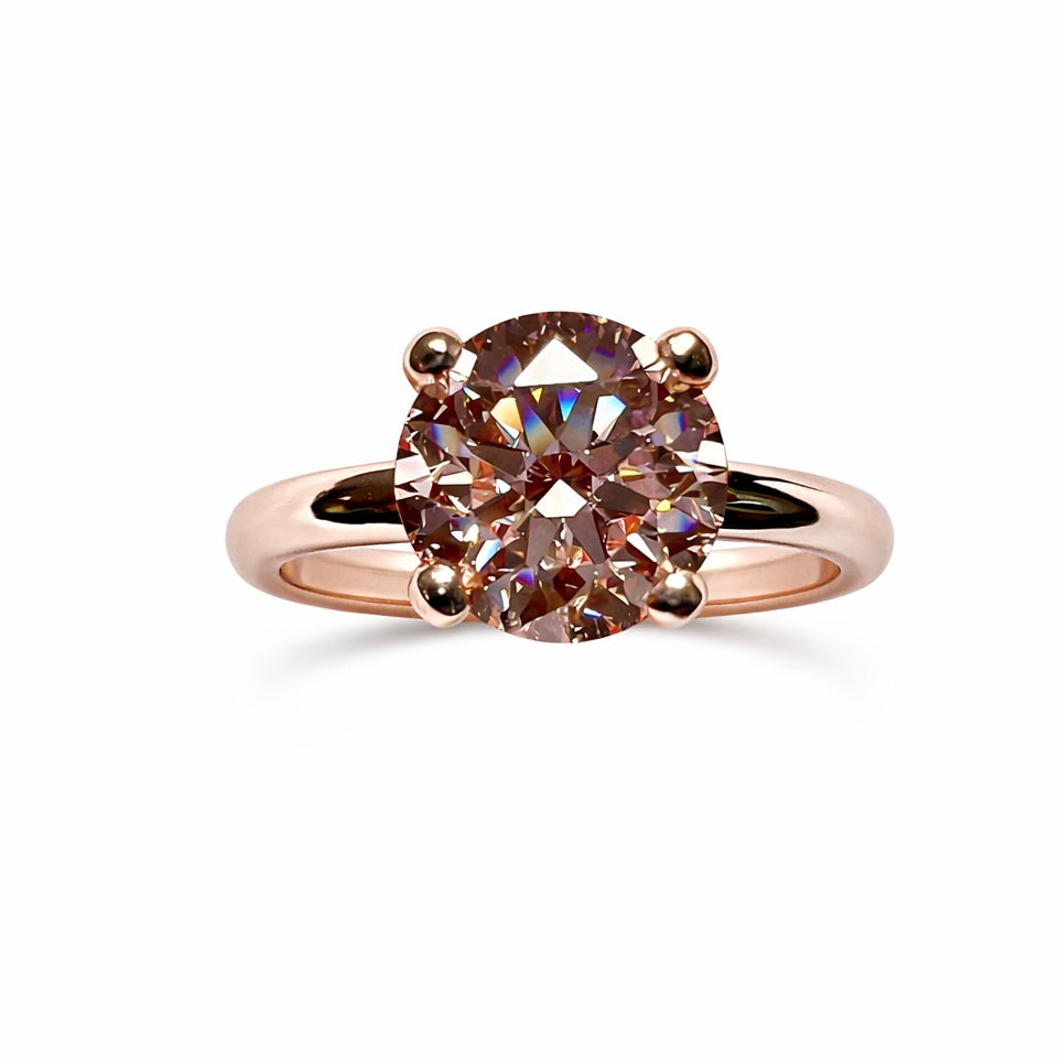 Rose' Lumiere : 3 Carat Round Brilliant Cut Fancy Pink Lab Grown Diamond Ring - (No.XV)