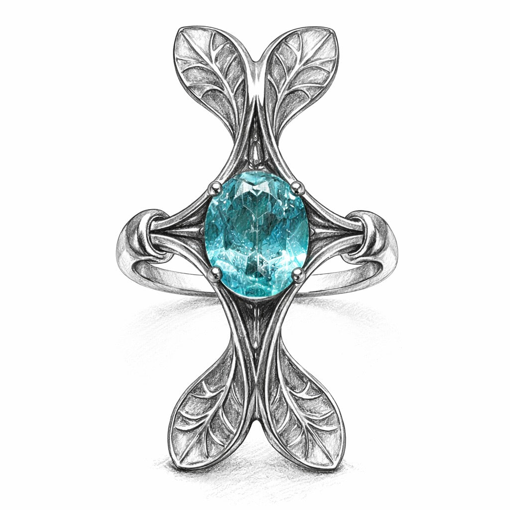 Verdant Petal : 3 Carat Oval Cut Lab Grown Green Paraiba Ring - (No.I)