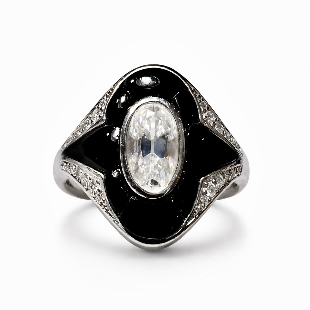 Velour Noir : 2 Carat Oval Cut Lab Grown Diamond Black Agate Ring